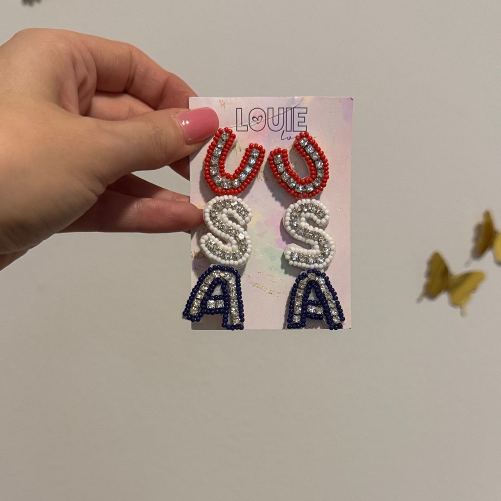 Red, White, and Blue Beaded Earrings